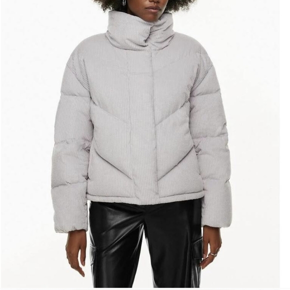 NWT WILFRED Cloud Puff Coat Gull Grey Cush Cord Corduroy Jacket M Aritzia - Picture 1 of 14